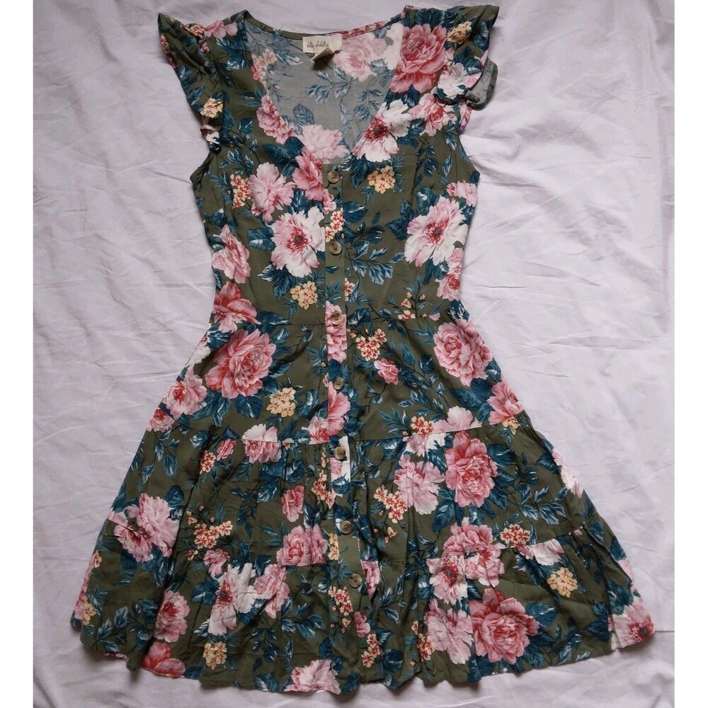 Blu Dahlia Button Down Dress Floral Flutter Sleeve Cottagecore Boho Womens XS - Picture 1 of 10